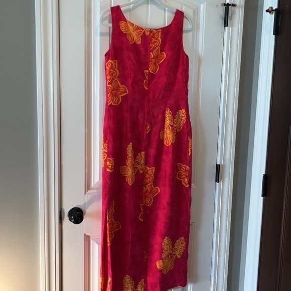 Beautiful floral tropical hot pink silk dress midi/maxi size 10 Beachy Hawaii - Picture 9 of 13